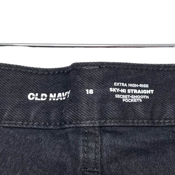 Old Navy Sky Hi Straight Jeans Sz 18 Black Raw Hem Button Fly Rigid Denim - Picture 5 of 8